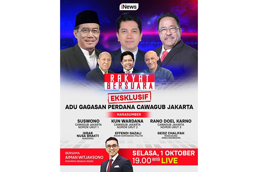 Jangan Lewatkan Rakyat Bersuara Besok Malam Adu Gagasan Perdana Cawagub Jakarta Bersama Aiman Witjaksono, Live Eksklusif Hanya di iNews